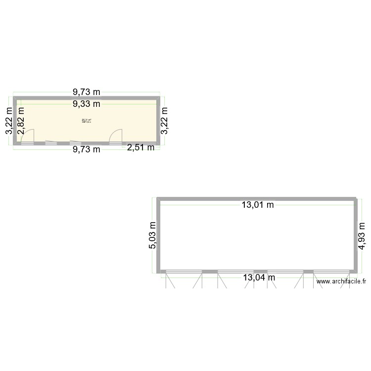 plan coupe et facade avant travaux. Plan de 1 pièce et 26 m2