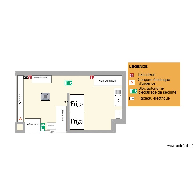 rotisserie senequier cote. Plan de 1 pièce et 23 m2