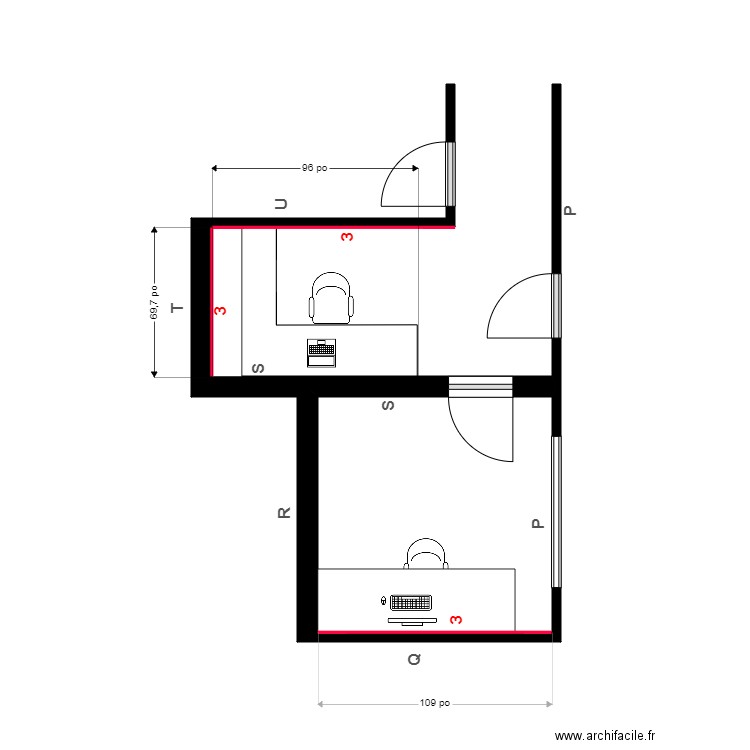 pose bureau Stephane. Plan de 1 pièce et 8 m2