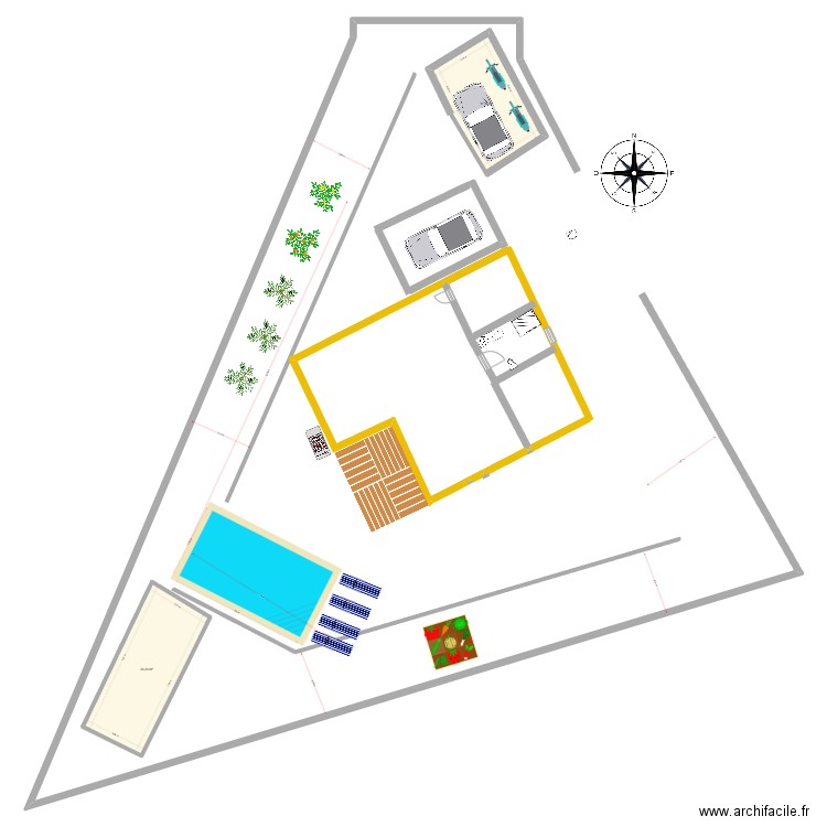 Roda de bera maison carrée. Plan de 2 pièces et 41 m2