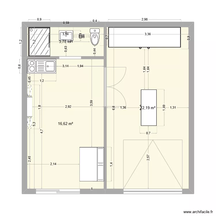 garage studio 6 personnes. Plan de 