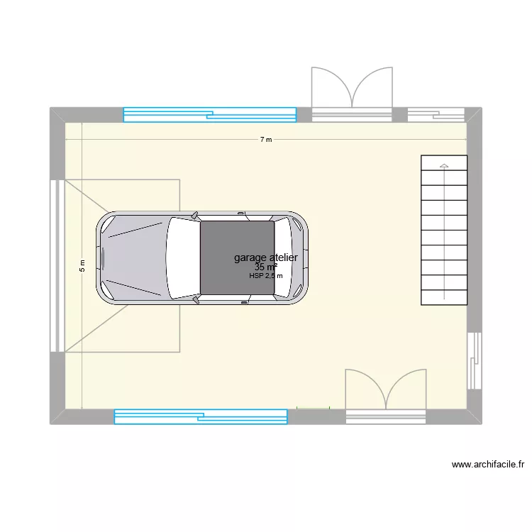 garage projet. Plan de 1  et 35 m²