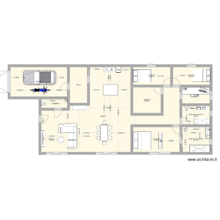 Molleges1. Plan de 11 pièces et 173 m2