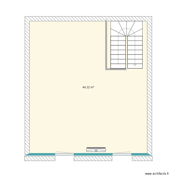 Crampagna 2° etage. Plan de 1 pièce et 44 m2