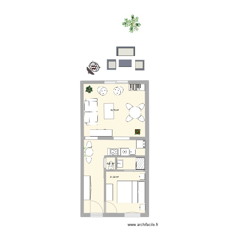 mamy. Plan de 3 pièces et 39 m2