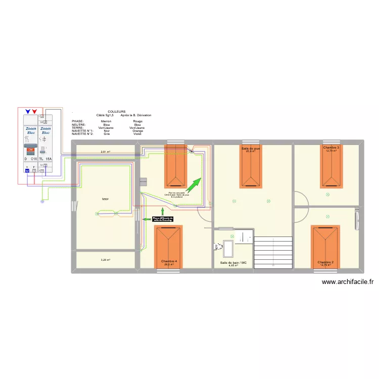 Eclairage: Circuit n&deg;12 (Dressing (SA) & CH4 (TLV)) [1,5mm&sup2;] - Via TLV CH4. Plan de 8  et 108 m²