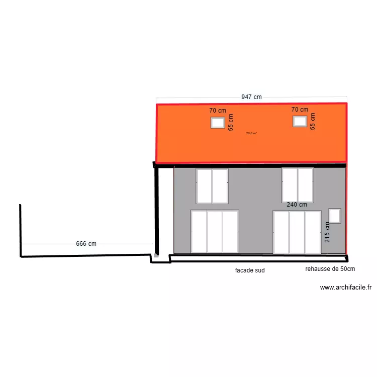 Façade sud 3. Plan de 1 et 27 m² Façade sud 3. Plan de 1 et 27 m²
