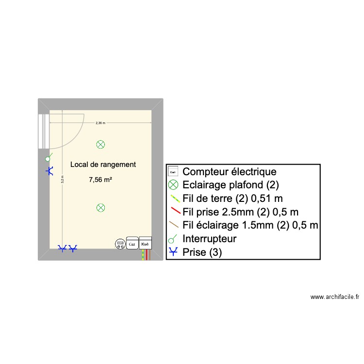 Local de rangement électricité. Plan de 1 pièce et 8 m2