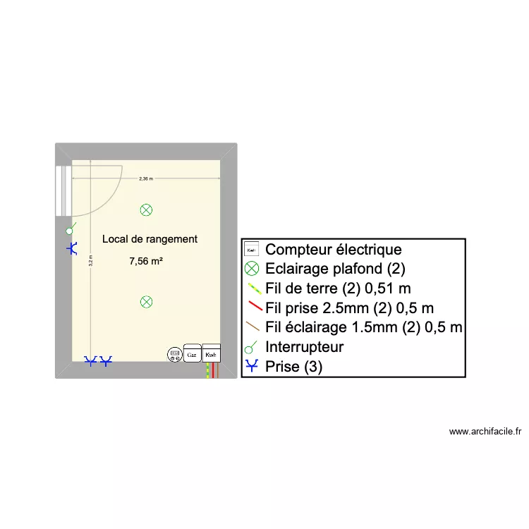 Local de rangement &eacute;lectricit&eacute;. Plan de 