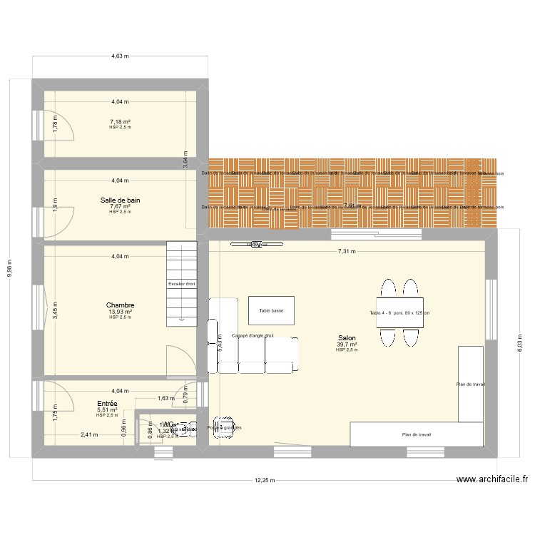 extention. Plan de 5 pièces et 76 m2