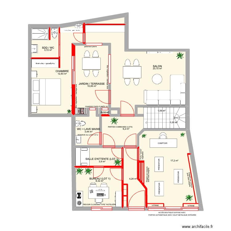 RDC IMMEUBLE PLOUBALAY RÉNOVÉ. Plan de 18 pièces et 98 m2