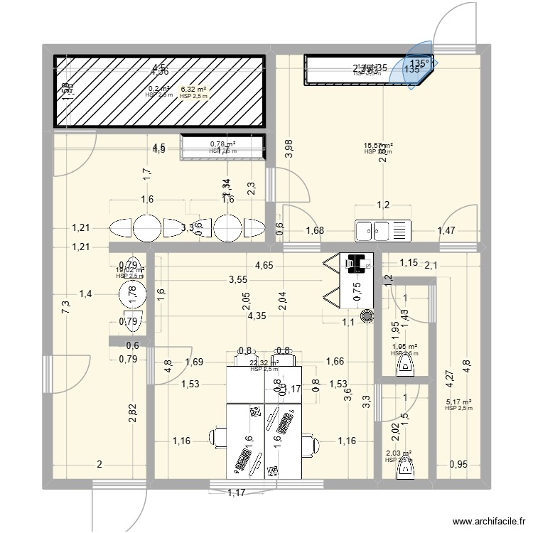 bureau rdc meublé. Plan de 10 pièces et 84 m2
