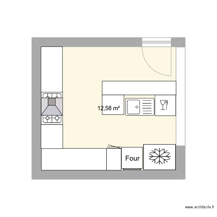 cuisine. Plan de 1 pièce et 13 m2