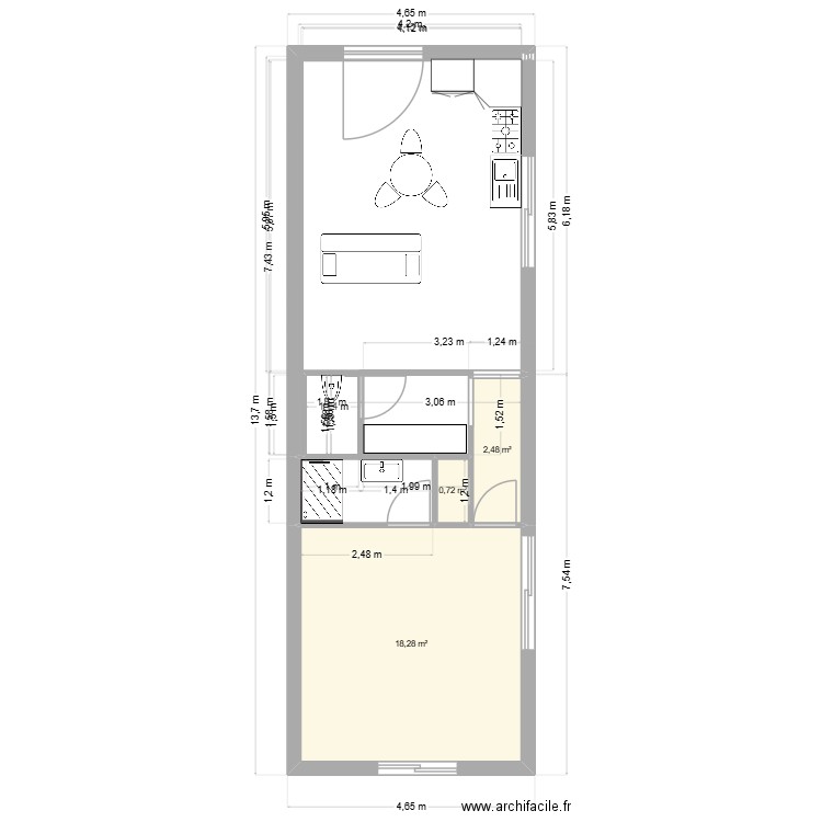 T2MM. Plan de 3 pièces et 21 m2