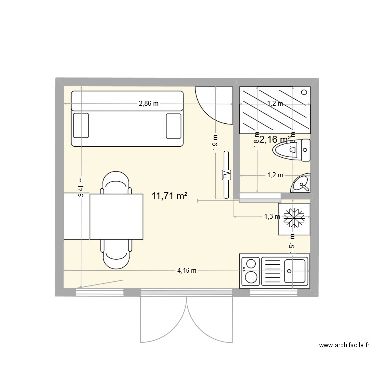 plan chalet. Plan de 2 pièces et 14 m2
