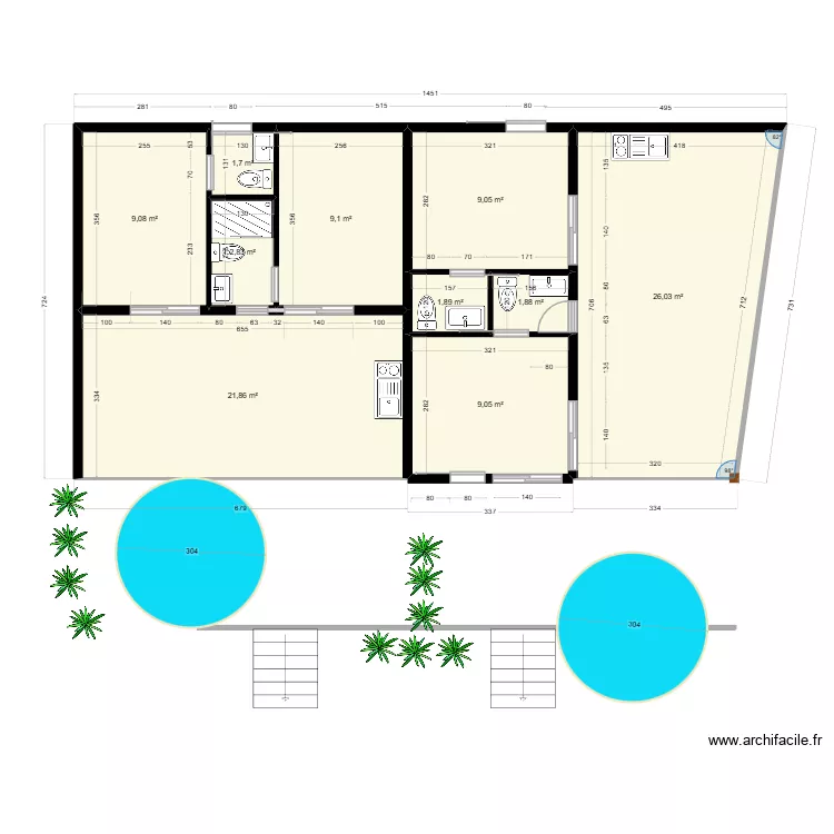 Popotte Bungalow 12 janv 26 simple. Plan de 10  et 92 m²