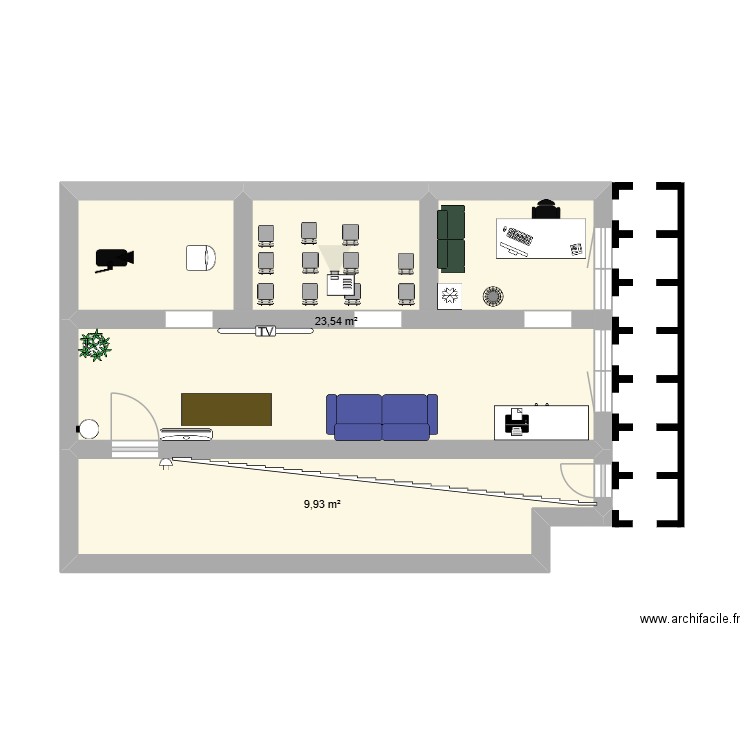 Blue Conduite. Plan de 2 pièces et 33 m2
