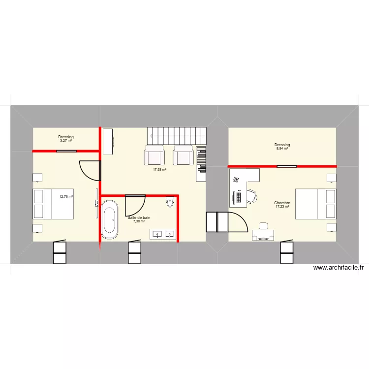 maison paule etage. Plan de 6  et 67 m²
