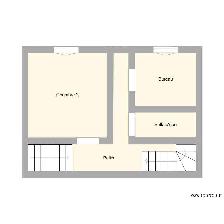 3ème. Plan de 5 pièces et 33 m2