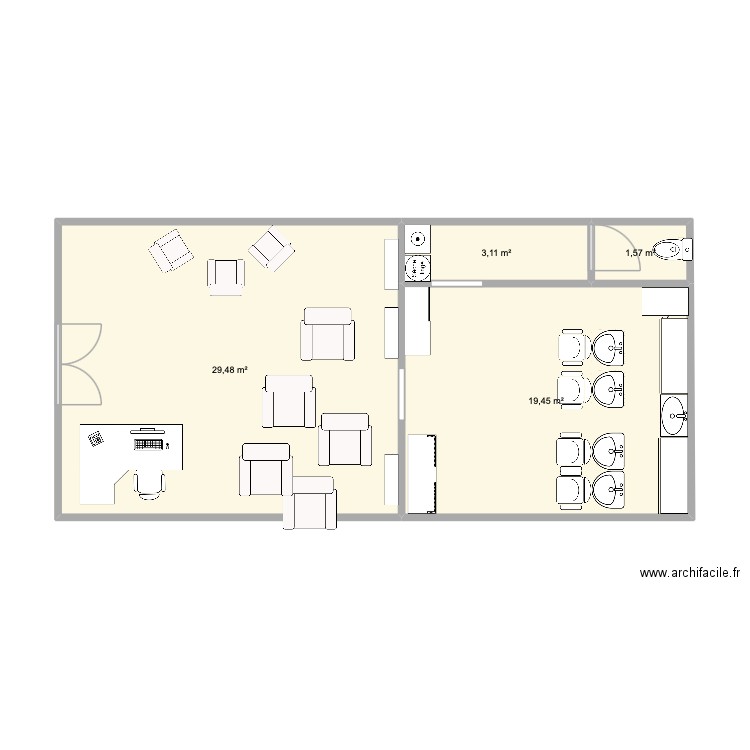 plan salon. Plan de 4 pièces et 54 m2
