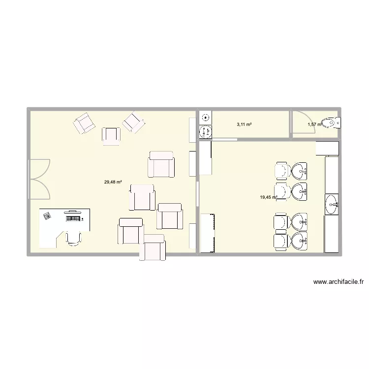 plan salon. Plan de 4  et 54 m²