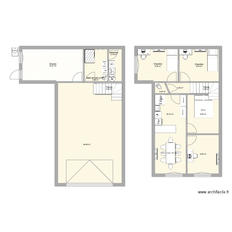 Ex2025. Plan de 13 pièces et 130 m2