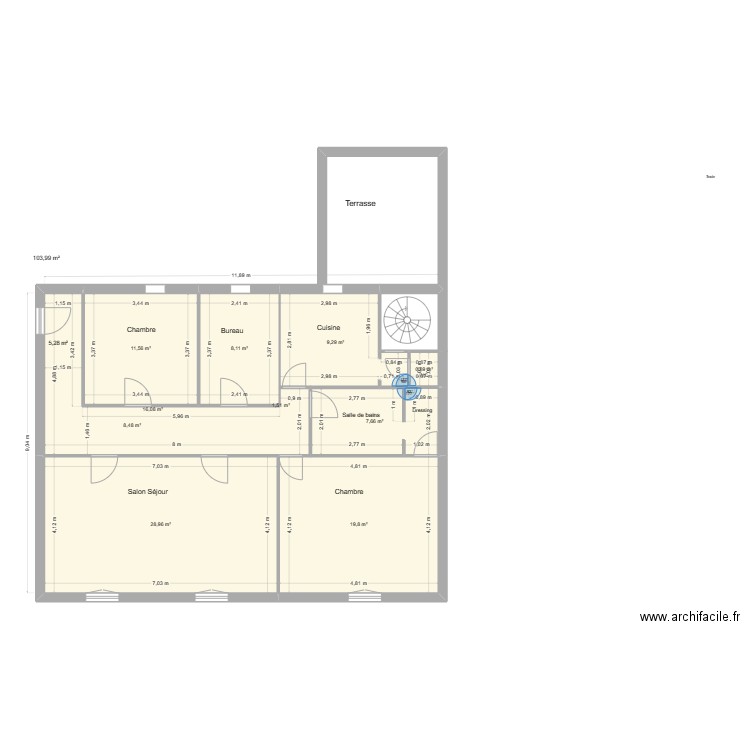 ONCLE 2. Plan de 8 pièces et 102 m2