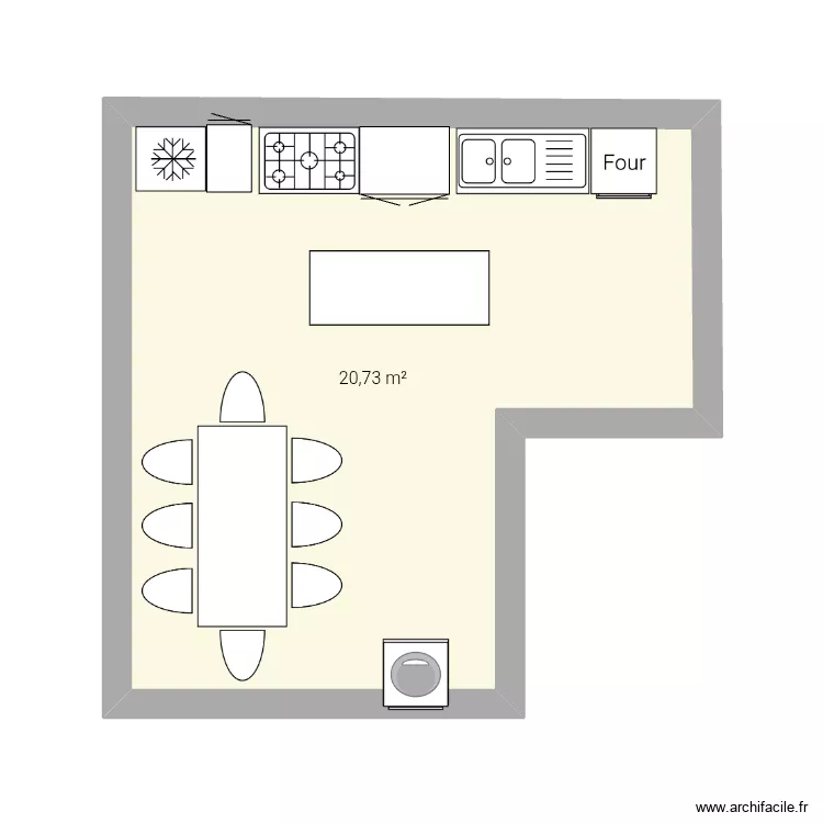 Cuisine. Plan de 1  et 21 m²