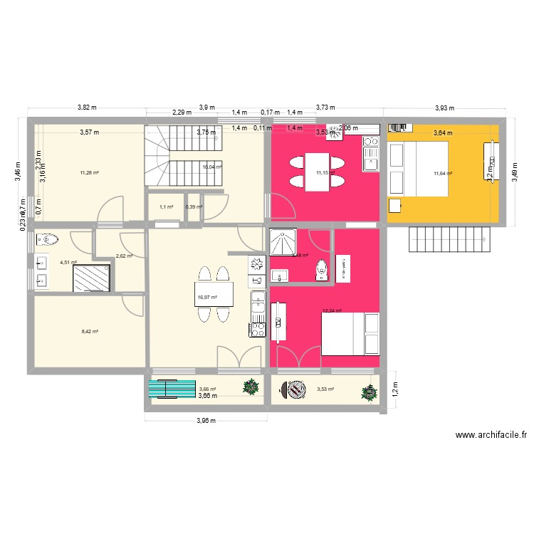 étage gite. Plan de 14 pièces et 101 m2