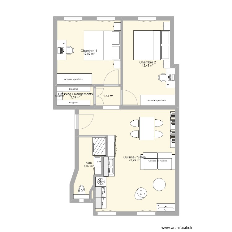 Neuilly rev2. Plan de 7 pièces et 56 m2