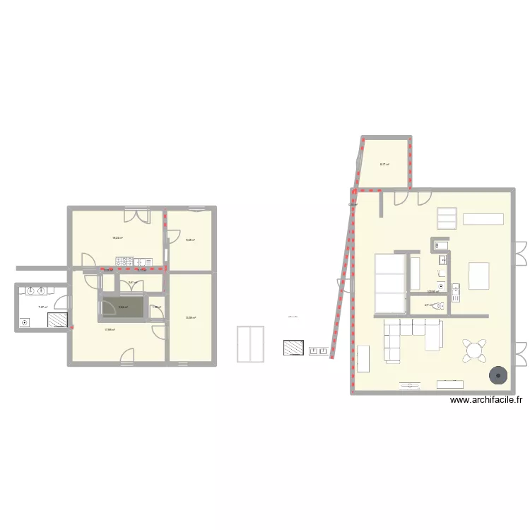 plan actuel. Plan de 14  et 197 m²