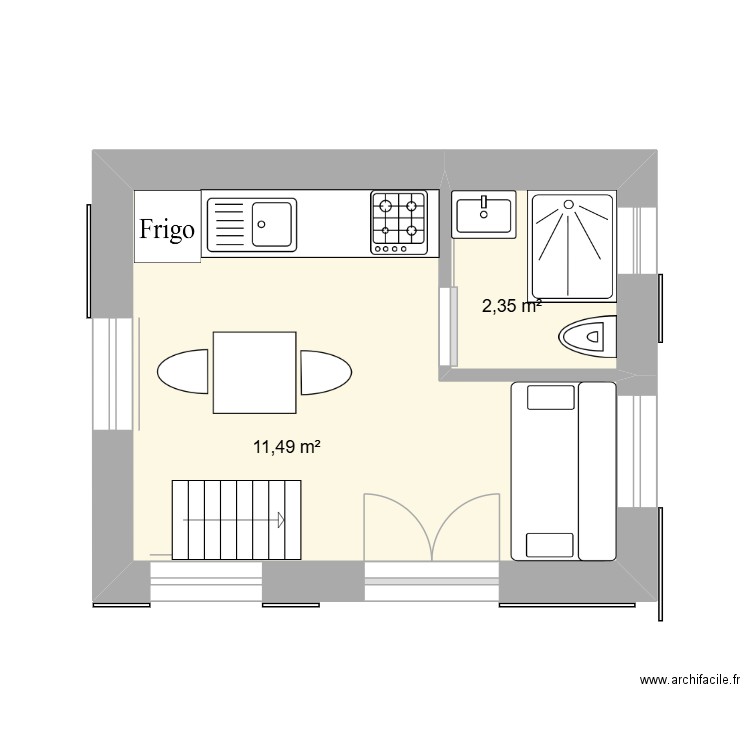 Studio V2. Plan de 2 pièces et 14 m2