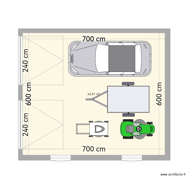 Garage 2 véhicules. Plan de 1 pièce et 42 m2