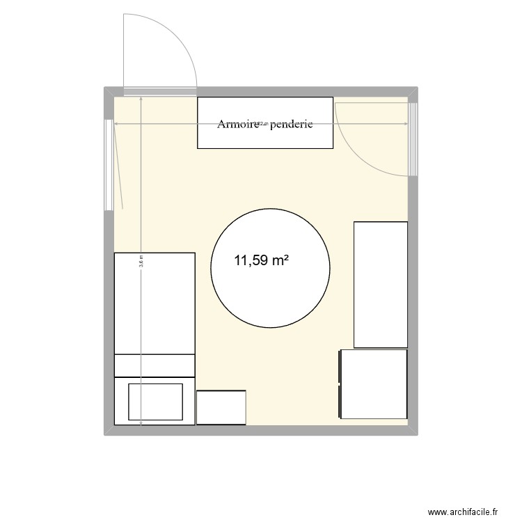 Chambre Siloé 2. Plan de 1 pièce et 12 m2