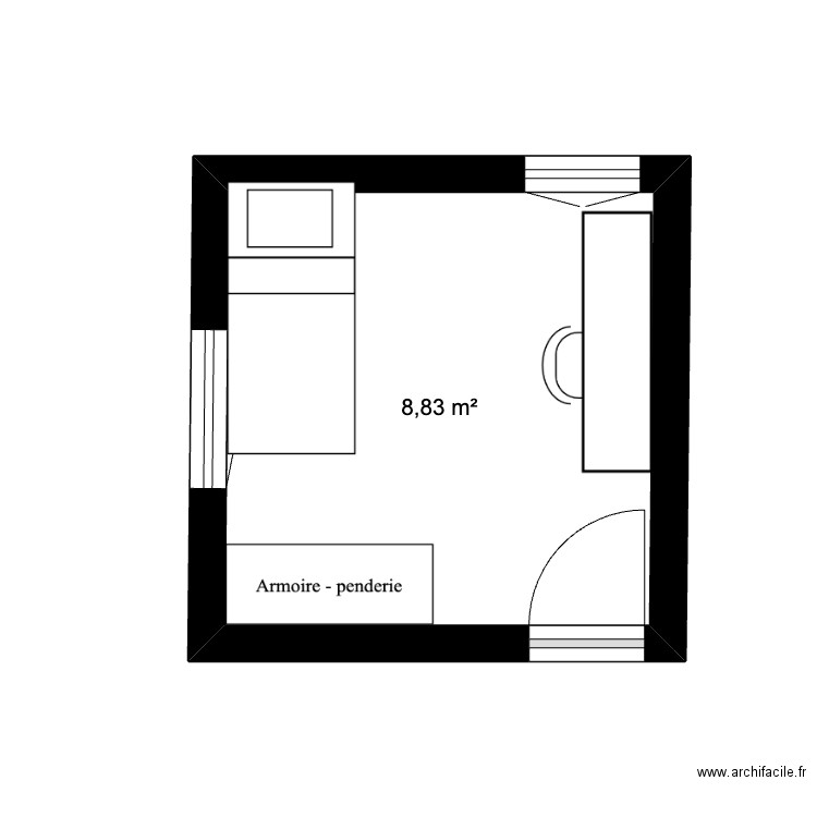 Chambre Ilona. Plan de 1 pièce et 9 m2