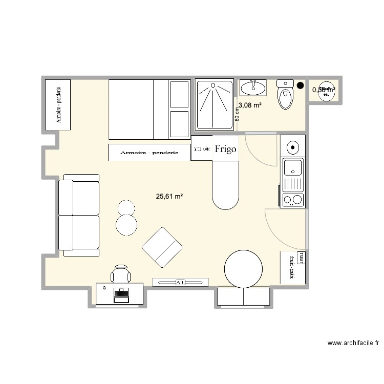 AL DARBEFEUILLE V1. Plan de 3 pièces et 29 m2