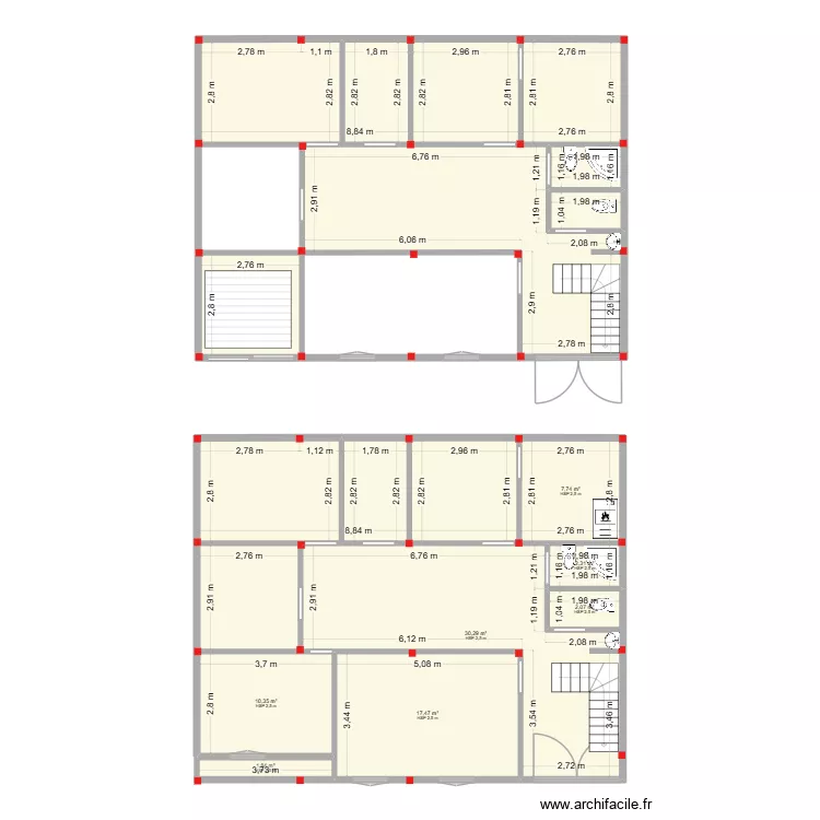 RC 1. Plan de 15 pièces et 177 m²