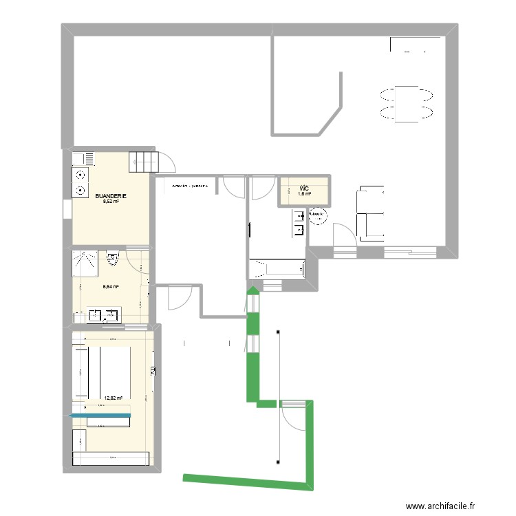 AMENAGEMENT MAISON extension. Plan de 4 pièces et 30 m2