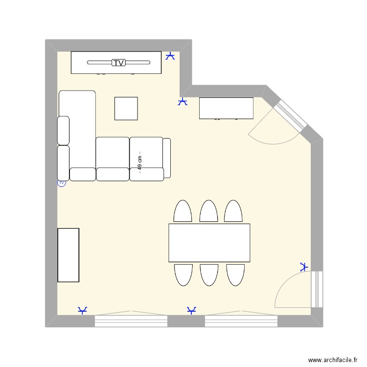 salon Hélène . Plan de 1 pièce et 29 m2