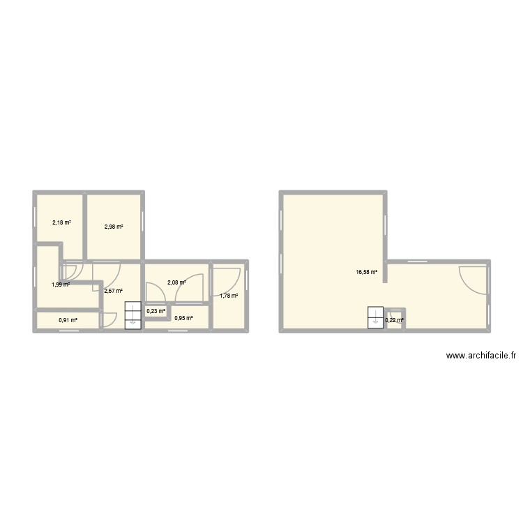 rdc. Plan de 11 pièces et 33 m2