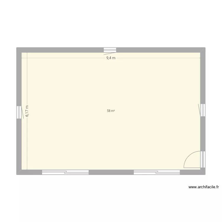Maison - Plan sans pi&egrave;ces. Plan de 1  et 58 m²