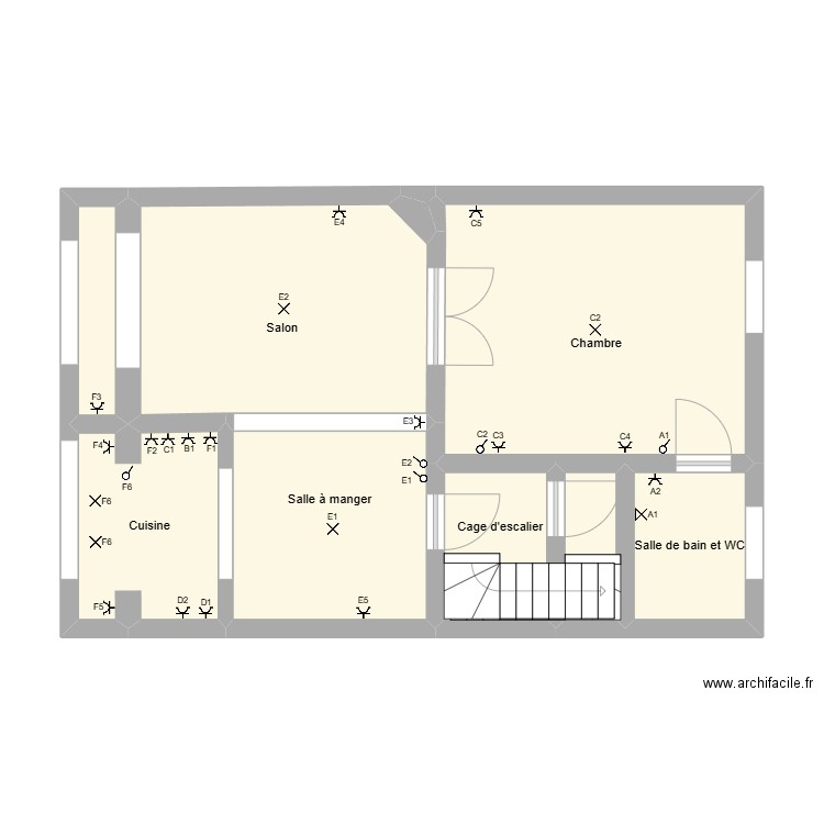 Uccle appartement deuxième étages. Plan de 9 pièces et 50 m2