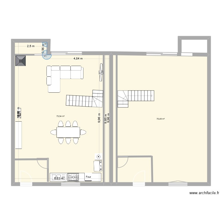 sud. Plan de 2 pièces et 144 m2