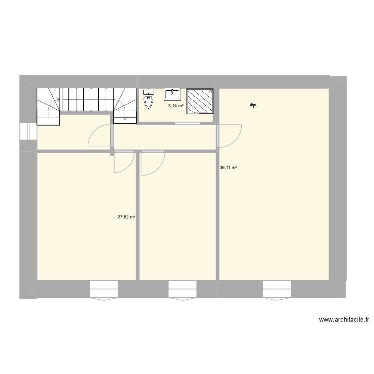 Salle de bain Marans. Plan de 3 pièces et 67 m2