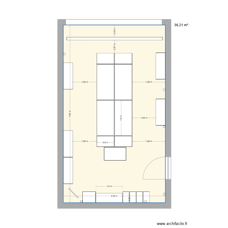 rdc. Plan de 1 pièce et 36 m2