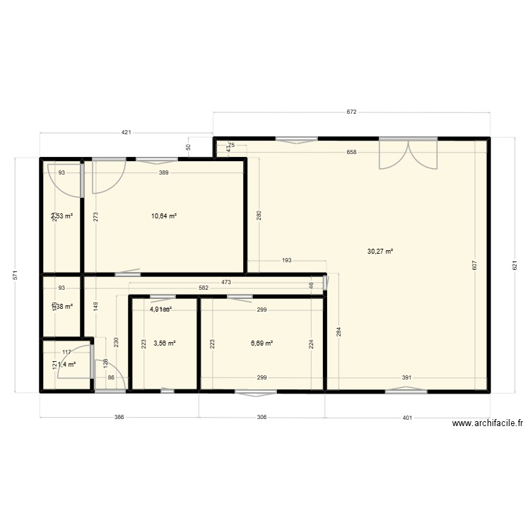 Plan étage 0. Plan de 8 pièces et 61 m2