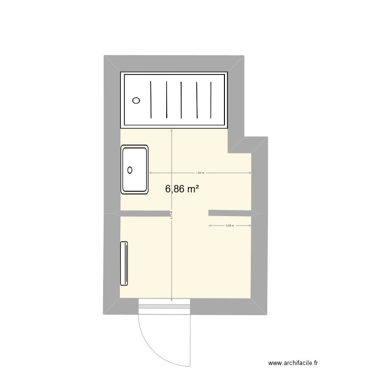 sdb. Plan de 1 pièce et 7 m2