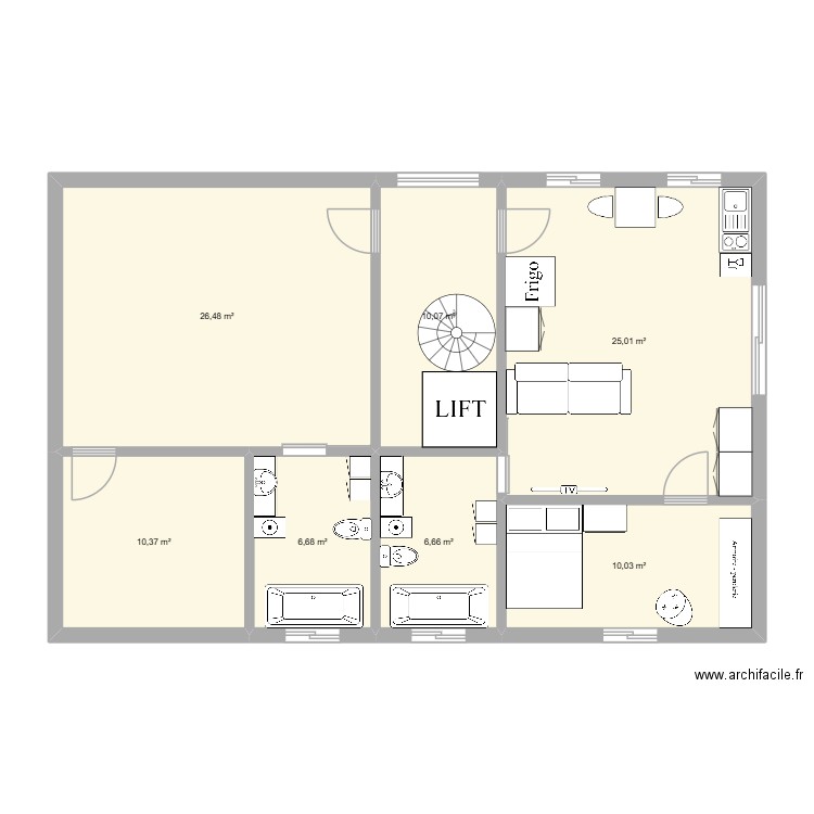 Cyberpunk étage 6. Plan de 7 pièces et 95 m2