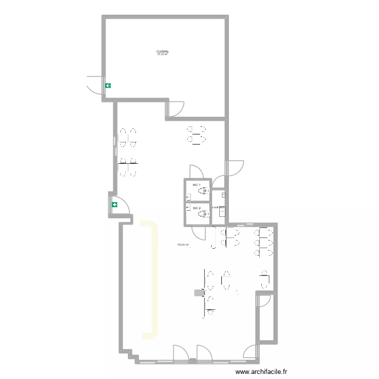 Plan am&eacute;nagement et mobilier. Plan de 7  et 148 m²