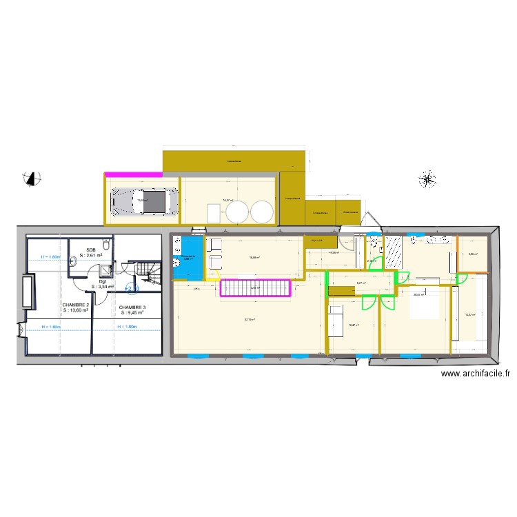 Cors H x+3. Plan de 13 pièces et 159 m2